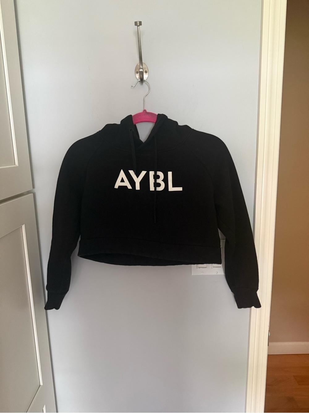 AYBL Black Cropped Crewneck Hoodie with White Logo